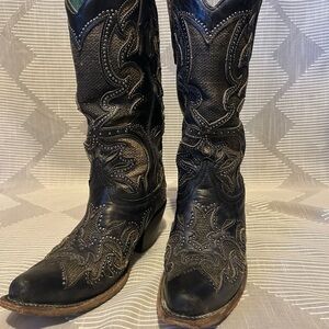 Corral Black Embroidered Heeled Boots Size 8